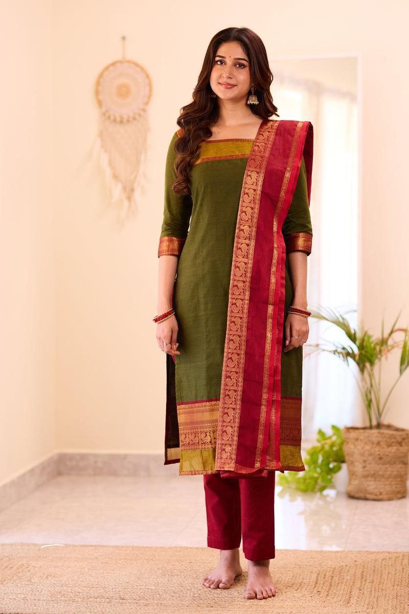 Most Beautiful South Cotton Suit Set With Jequard dupatta