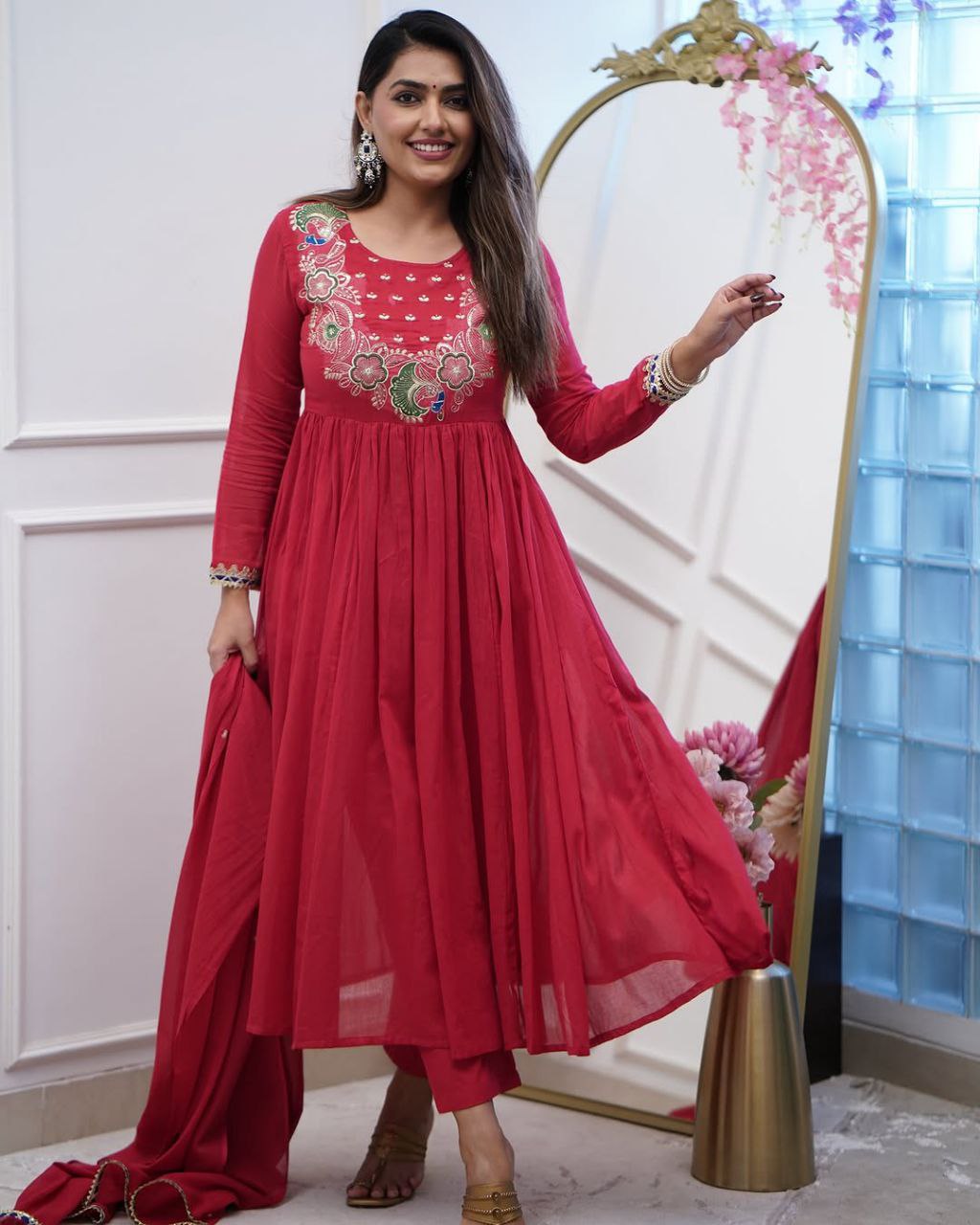 Most magnificent Anarkali style Mulmul Cotton Suit Set