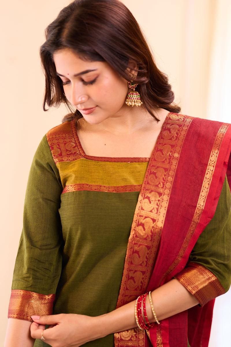 Most Beautiful South Cotton Suit Set With Jequard dupatta