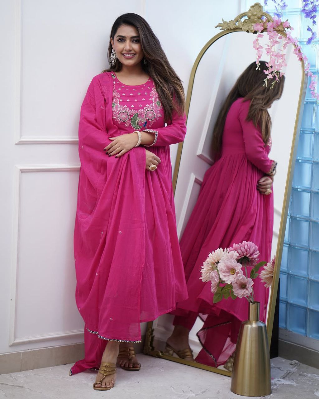 Most magnificent Anarkali style Mulmul Cotton Suit Set