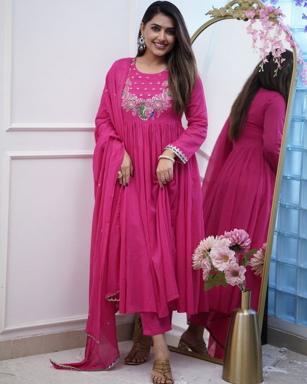 Most magnificent Anarkali style Mulmul Cotton Suit Set